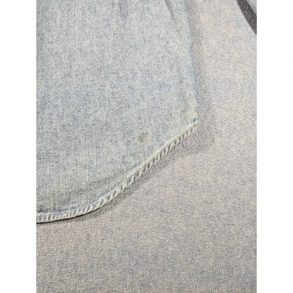 Wrangler Hero Mens Light Wash Denim Button Down Shirt Large Blue Cotton Long Slv - Picture 10 of 12